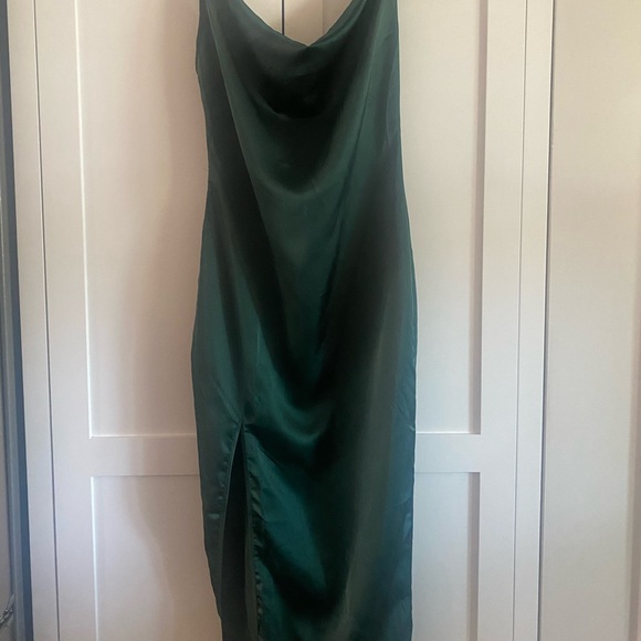 PrettyLittleThing | Dresses | Nwt Prettylittlething Satin Cowl Neck Strappy  Green Midi Dress Size 6 | Poshmark